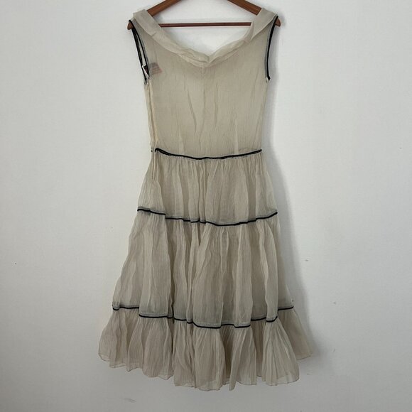 1950s Cream Crinkle Sheer Dress - Picture 5 of 11